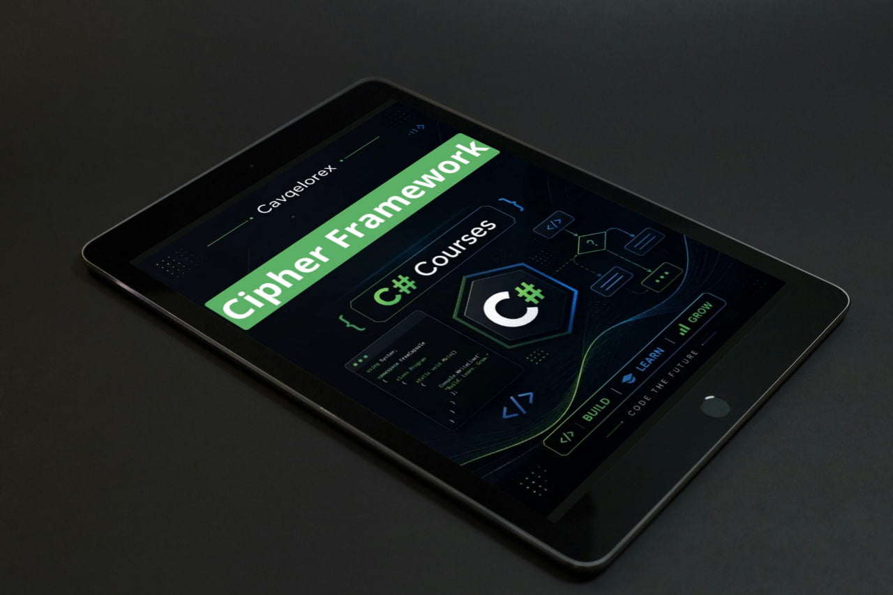 Tablet displaying Cipher Framework on a dark background