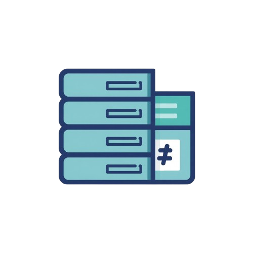 Icon of a server stack with a hashtag on a white background