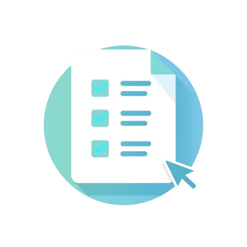 Icon of a document with checkboxes and a cursor, on a white background