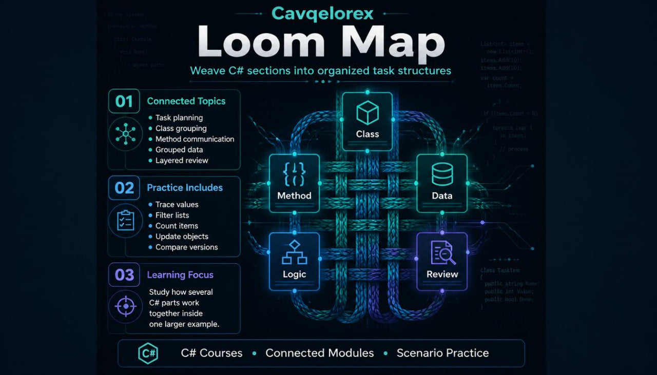 Cavqelorex Loom Map with technical diagram and text on a dark background