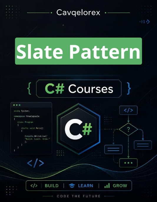 C# courses promotional graphic with code elements and 'Cavqelorex' branding.
