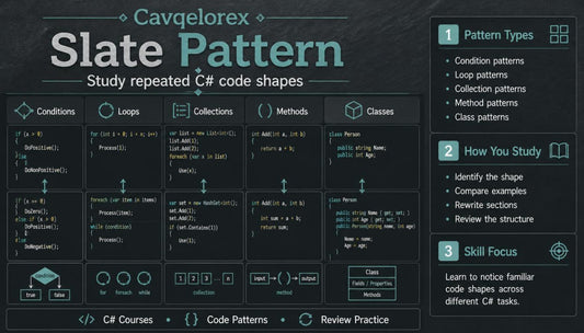 C# code pattern study interface with various pattern types and study methods.